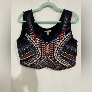 Zara Trafaluc black sleeveless cropped top vest size M embellished